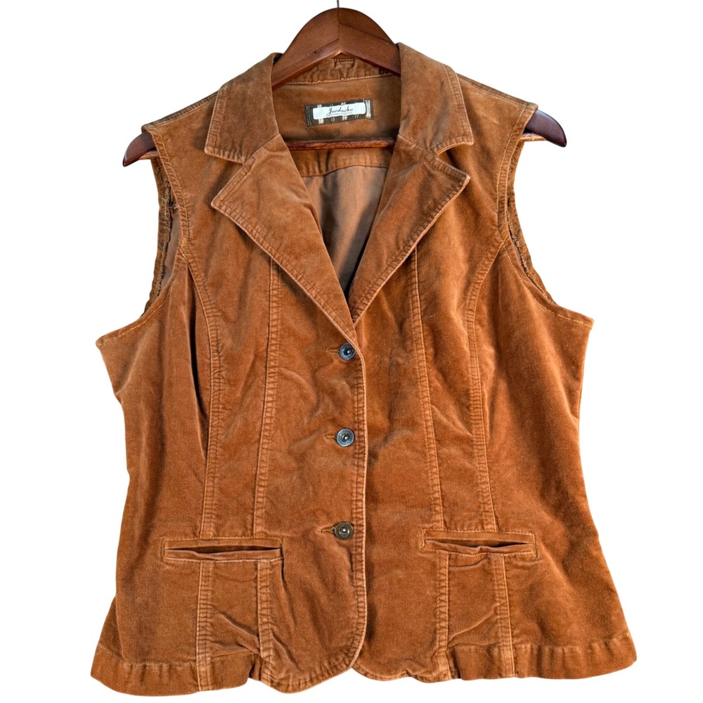 Jordache Womens XL Corduroy Vest Repurposed Blazer Ginger Brown 10